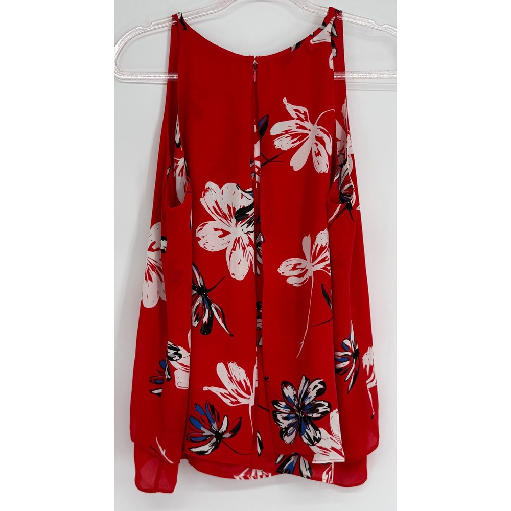 Alice Collection Womens Red Floral Sleeveless Halter Blouse Tiered High Low Sz L - Picture 4 of 8